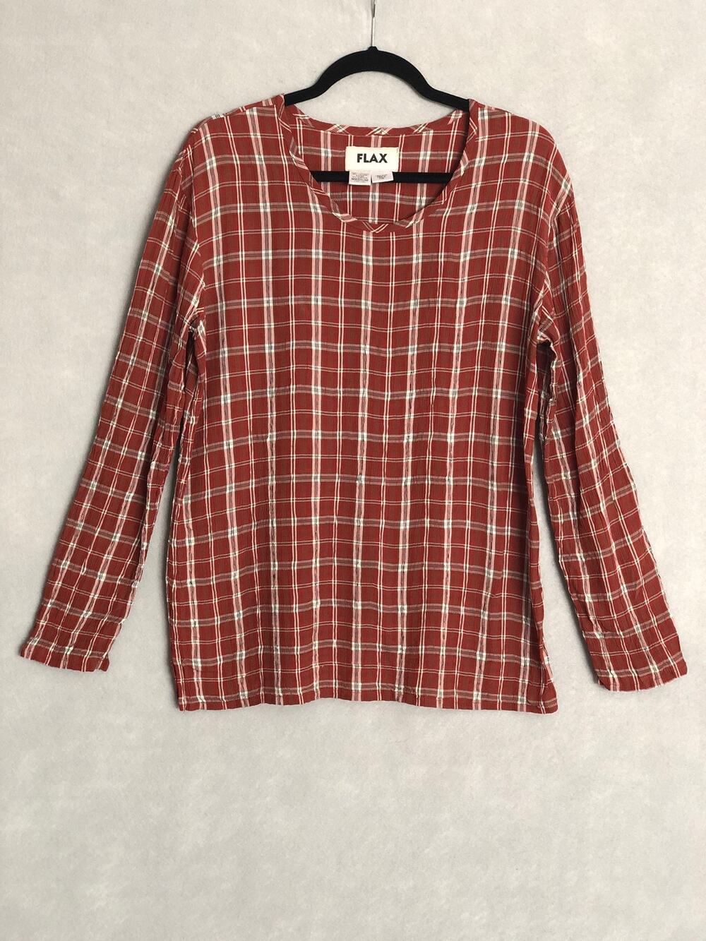 FLAX Plaid Top Long Sleeve Women's Size Medium